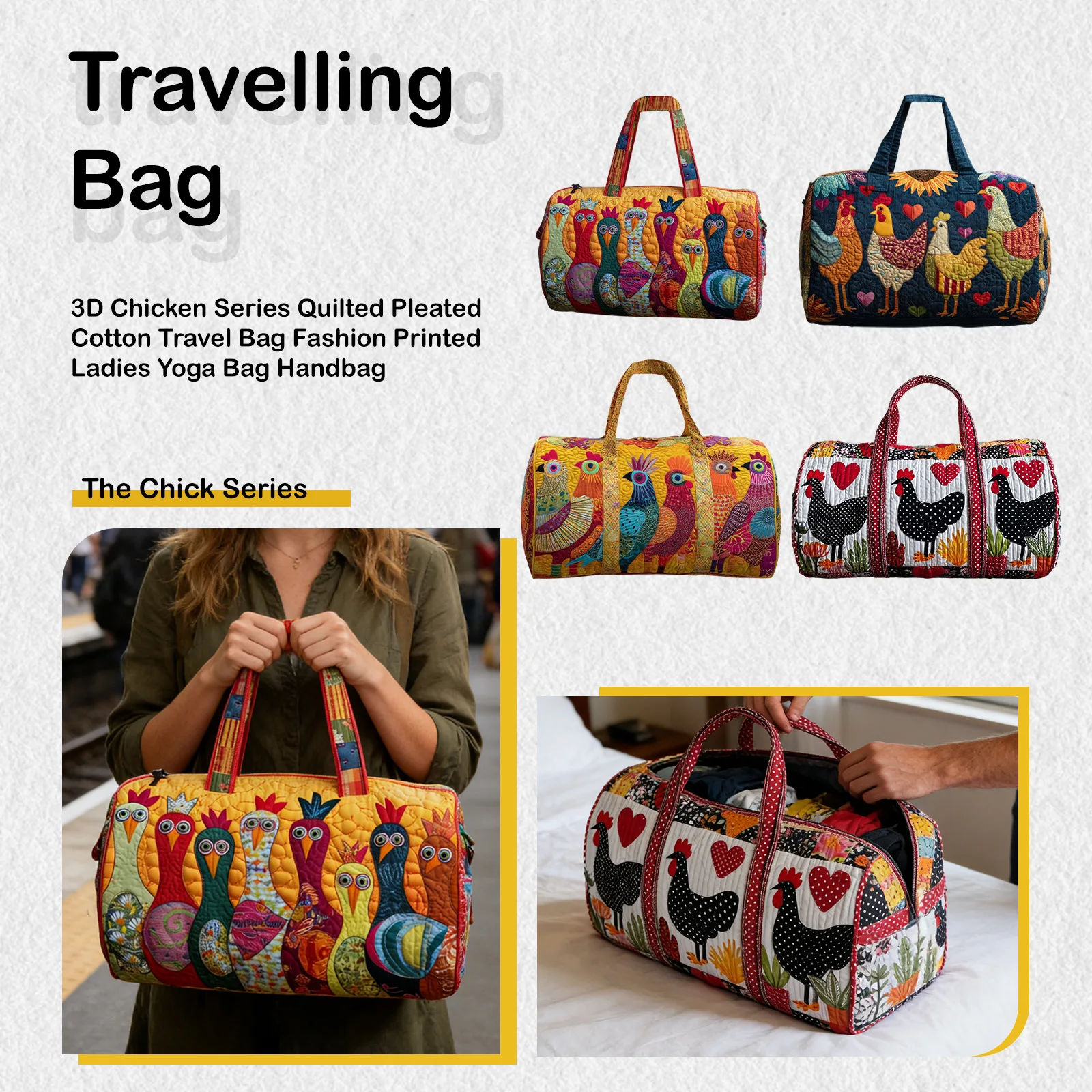Funny 3D Chicken Series Outdoor Camping Bag s Quilted Pleated Cotton Travel Bag Ladies Fashion Printed Bag Women Hiking Handbag
Funny 3D Chicken Series Outdoor Camping Bag s Quilted Pleated Cotton Travel Bag Ladies Fashion Printed Bag Women Hiking Handbag