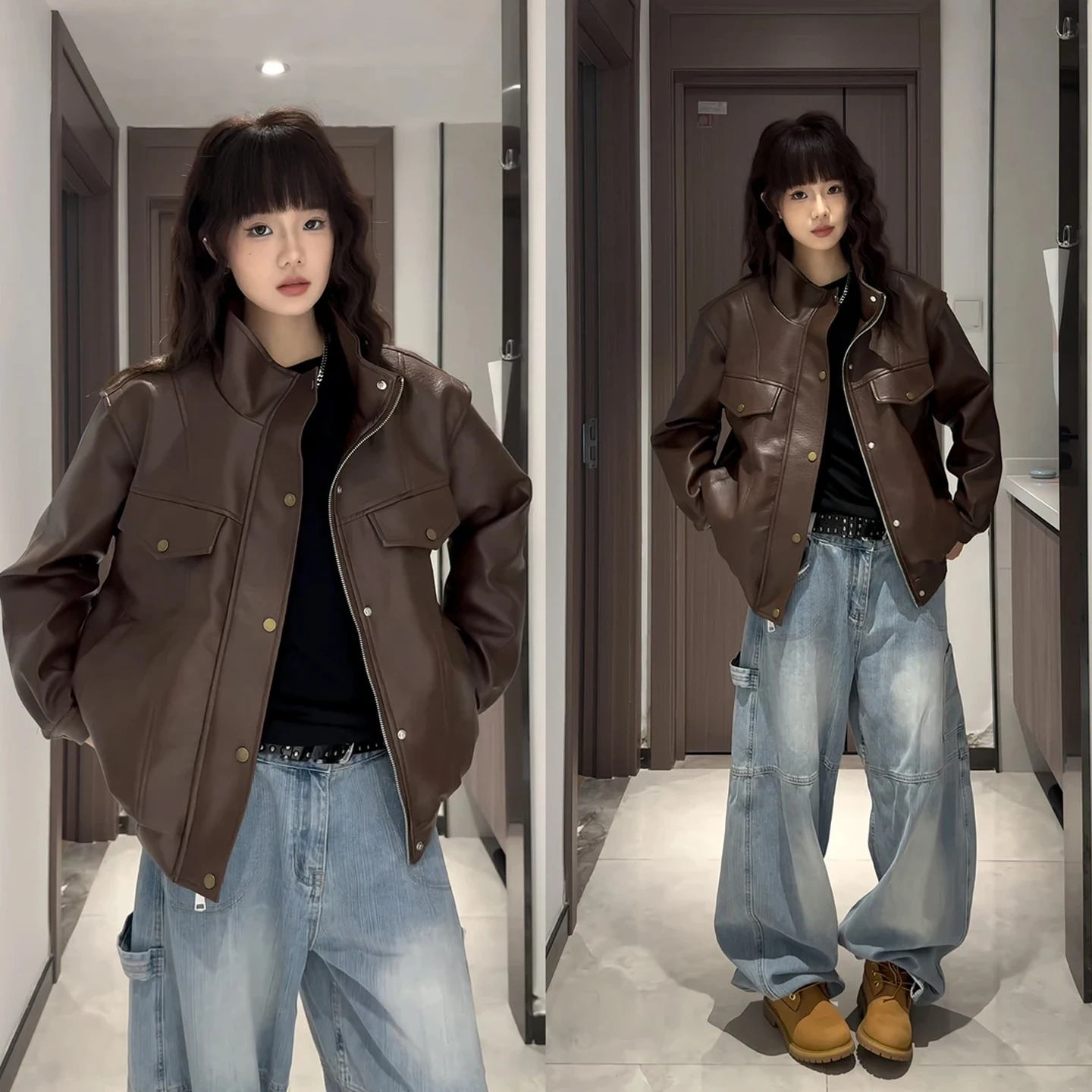 ort Coffee Brown Leather Jaet Men's Autumn Winter Street Sle Stand Collar Biker Workwear Jaet Warm Long Sve Zipper
ort Coffee Brown Leather Jaet Men's Autumn Winter Street Sle Stand Collar Biker Workwear Jaet Warm Long Sve Zipper