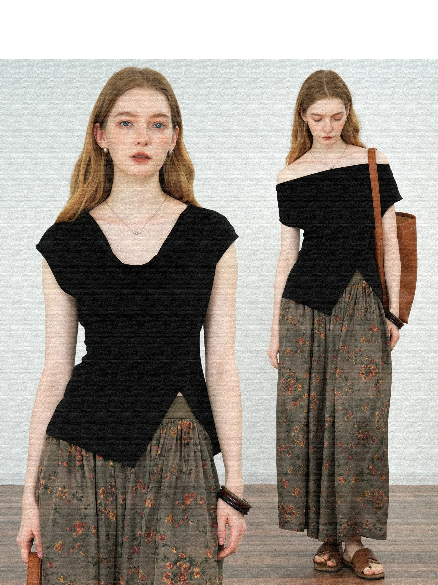 Elegant Minimalist Multi-Way Wear Shoulder Bared Side Slit Design T-Shirt Comfortable Breathable Short Sleeve V-Neck Top
Elegant Minimalist Multi-Way Wear Shoulder Bared Side Slit Design T-Shirt Comfortable Breathable Short Sleeve V-Neck Top