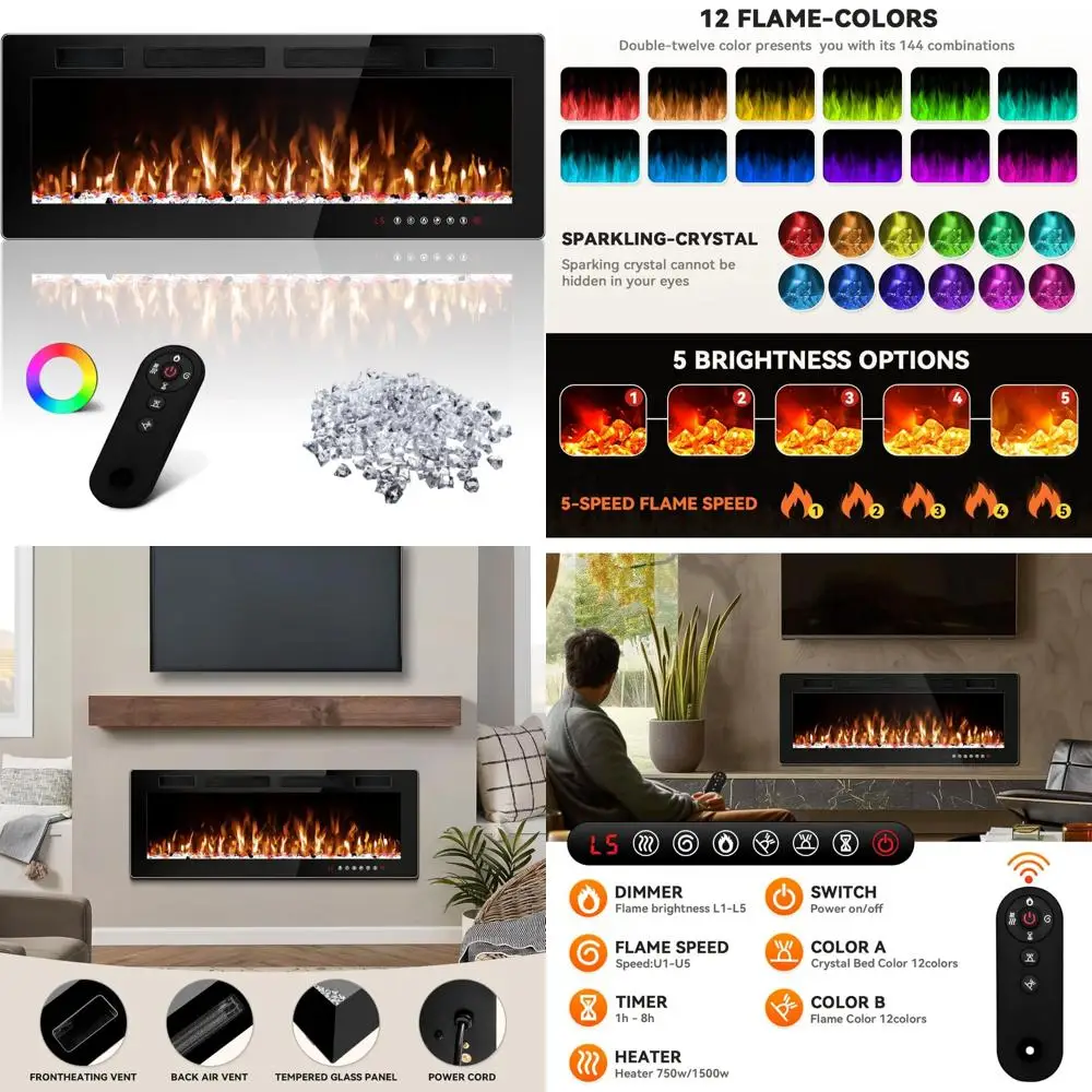 Ультратонкий 50-дюймовый линейный электрический каминный обогреватель — настенное крепление мощностью 750/1500 Вт или встраиваемая каминная вставка с современным дизайном
Ультратонкий 50-дюймовый линейный электрический каминный обогреватель — настенное крепление мощностью 750/1500 Вт или встраиваемая каминная вставка с современным дизайном