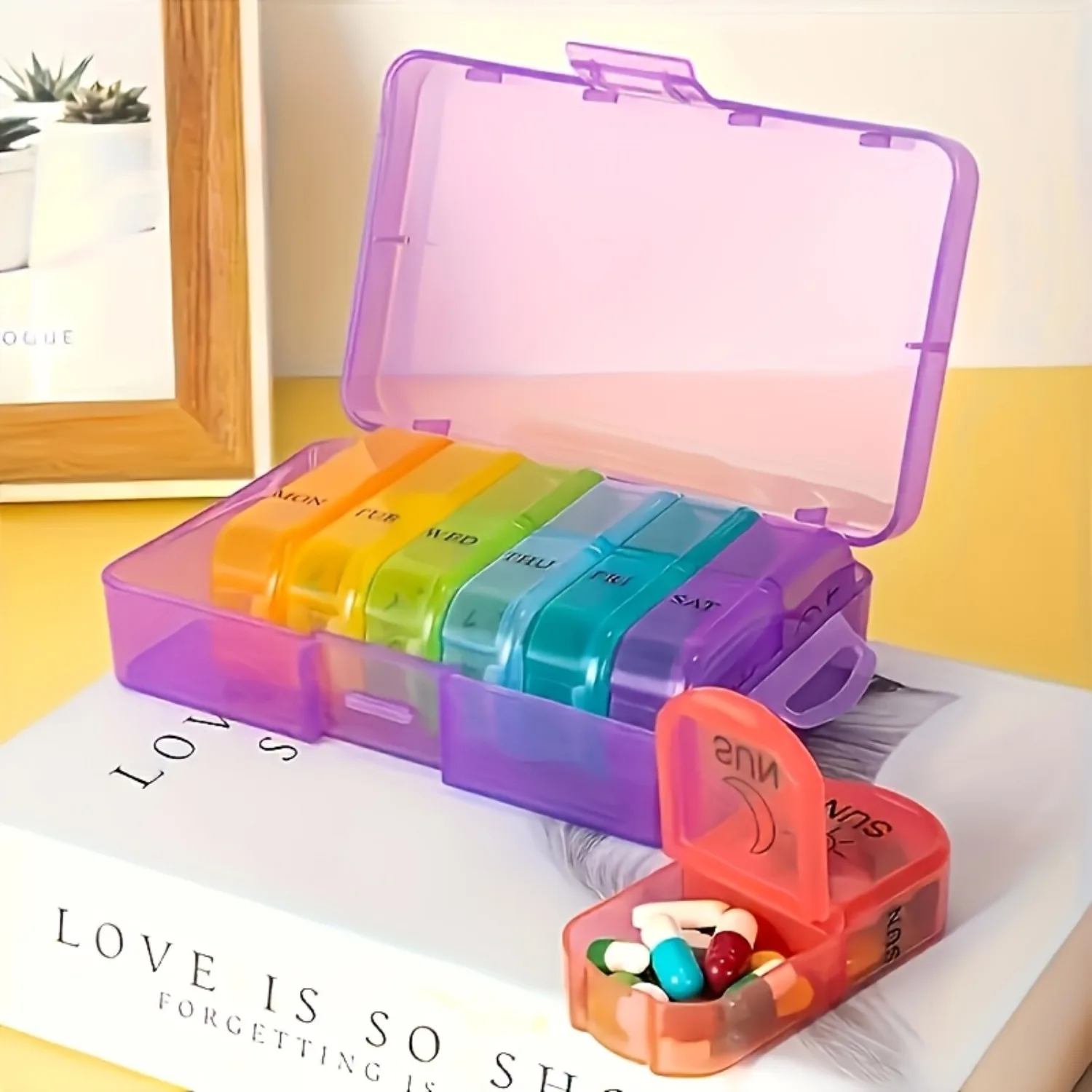 A 7-Piece Portable Pill Organizer and Dispenser, featuring 14 compartments and detachable storage sections—ideal for daily use and travel.
A 7-Piece Portable Pill Organizer and Dispenser, featuring 14 compartments and detachable storage sections—ideal for daily use and travel.