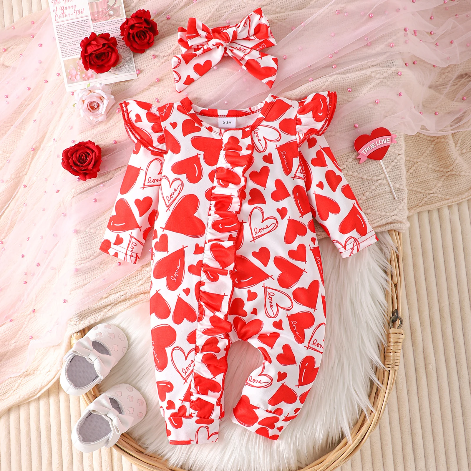 Spring Fall Baby Girl Rompers Outfit Long Sleeve Heart Print Jumpsuit with Headband Baby Valentine's Day Clothes
Spring Fall Baby Girl Rompers Outfit Long Sleeve Heart Print Jumpsuit with Headband Baby Valentine's Day Clothes