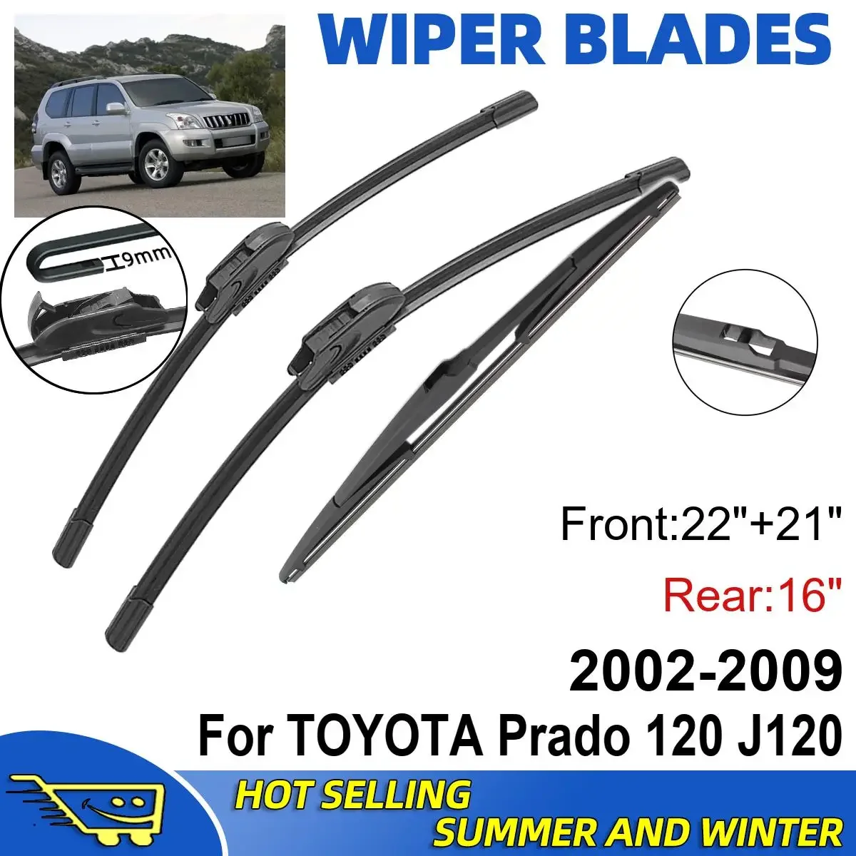 3PCS For TOYOTA Prado 120 J120 2002-2009 22" + 21"+ 16" Double Rubber Car Wipers Blades Brushes Cutter Parts Accessories
3PCS For TOYOTA Prado 120 J120 2002-2009 22" + 21"+ 16" Double Rubber Car Wipers Blades Brushes Cutter Parts Accessories
