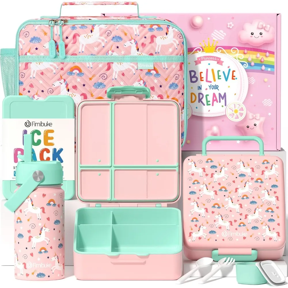 Kids Bento Lunch Box with 4 Compartments, Insulated lunch Bag, Stainless Steel Insulated Water Bottle, Ice Pack & Utens
Kids Bento Lunch Box with 4 Compartments, Insulated lunch Bag, Stainless Steel Insulated Water Bottle, Ice Pack & Utens