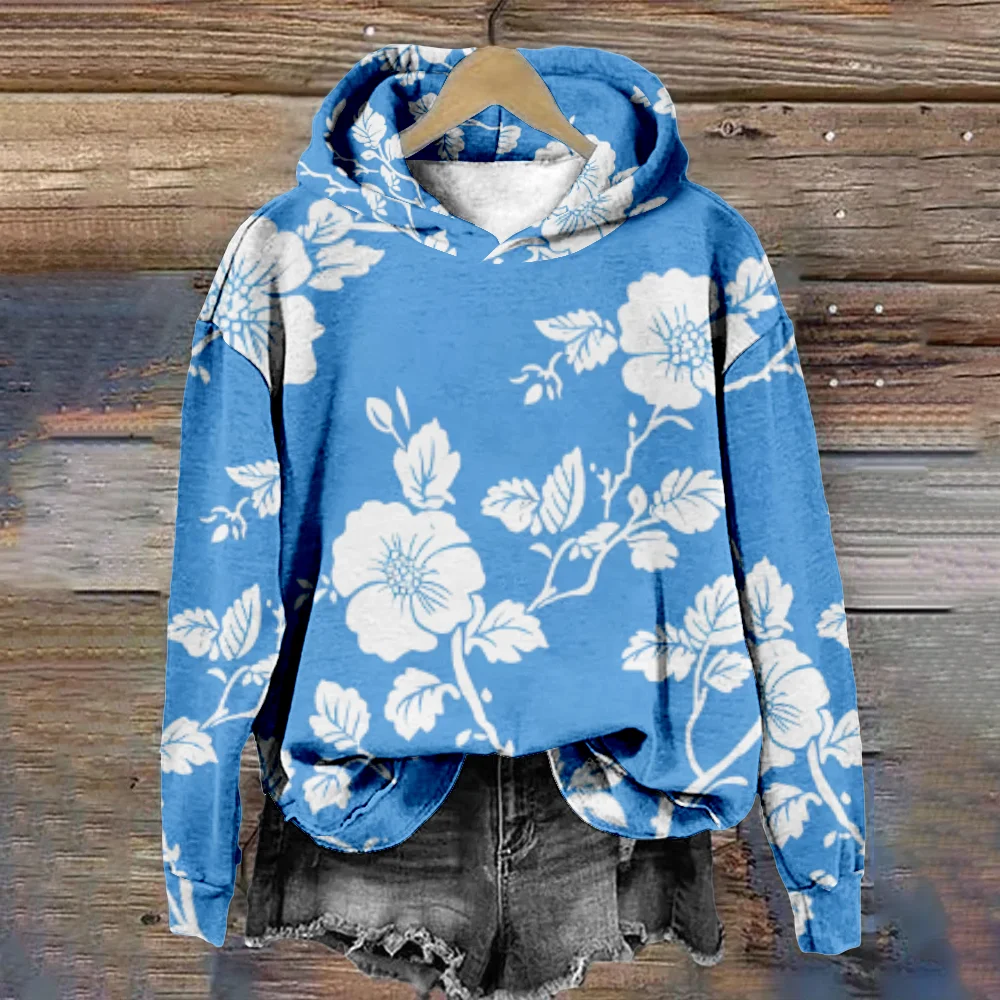 Women Blue Hoodie Nartual Style White Flowers Fashion Pullover Harajuku Blue Tracksuit Casual Streetwear
Women Blue Hoodie Nartual Style White Flowers Fashion Pullover Harajuku Blue Tracksuit Casual Streetwear