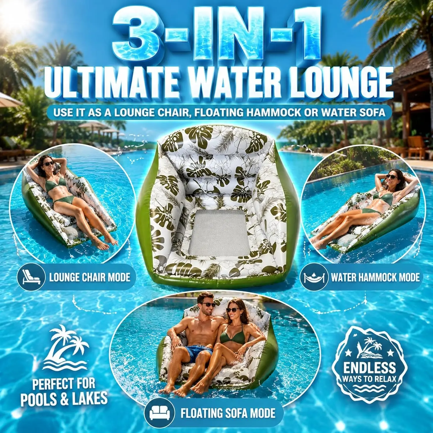 Inflatable Pool Float Chair with Cup Holder Printed Mesh Seat Water Sofa Lounger for Adults Swimming Pool Party Lake
Inflatable Pool Float Chair with Cup Holder Printed Mesh Seat Water Sofa Lounger for Adults Swimming Pool Party Lake