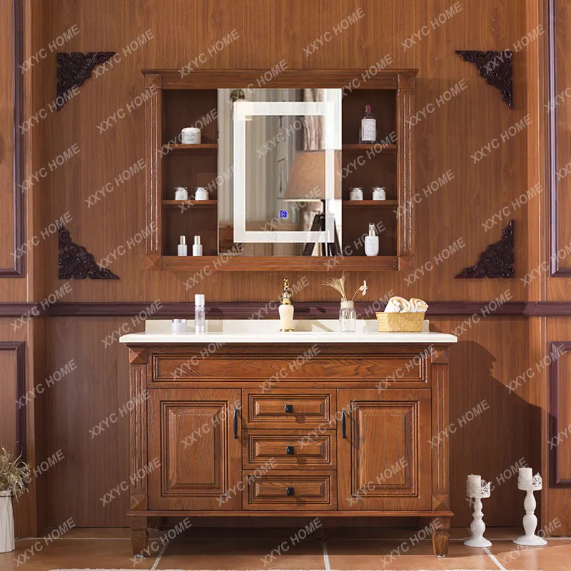 LX bathroom cabinet red oak solid wood floor marble hand wash basin cabinet combination
LX bathroom cabinet red oak solid wood floor marble hand wash basin cabinet combination