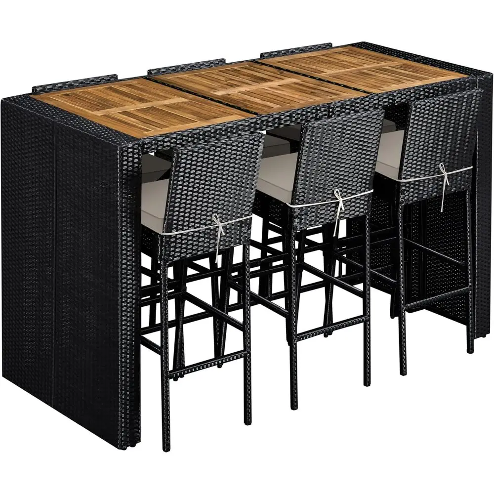 7-Piece Outdoor Wicker Patio Dining Set with Acacia Wood Top and Removable Cushions, Black/Beige
7-Piece Outdoor Wicker Patio Dining Set with Acacia Wood Top and Removable Cushions, Black/Beige