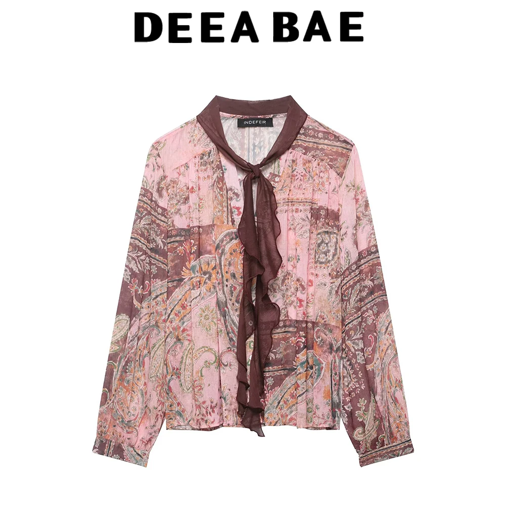 DEEABAE European and American style women's clothing new fashion versatile printed long sleeved loose bow tie shirt
DEEABAE European and American style women's clothing new fashion versatile printed long sleeved loose bow tie shirt