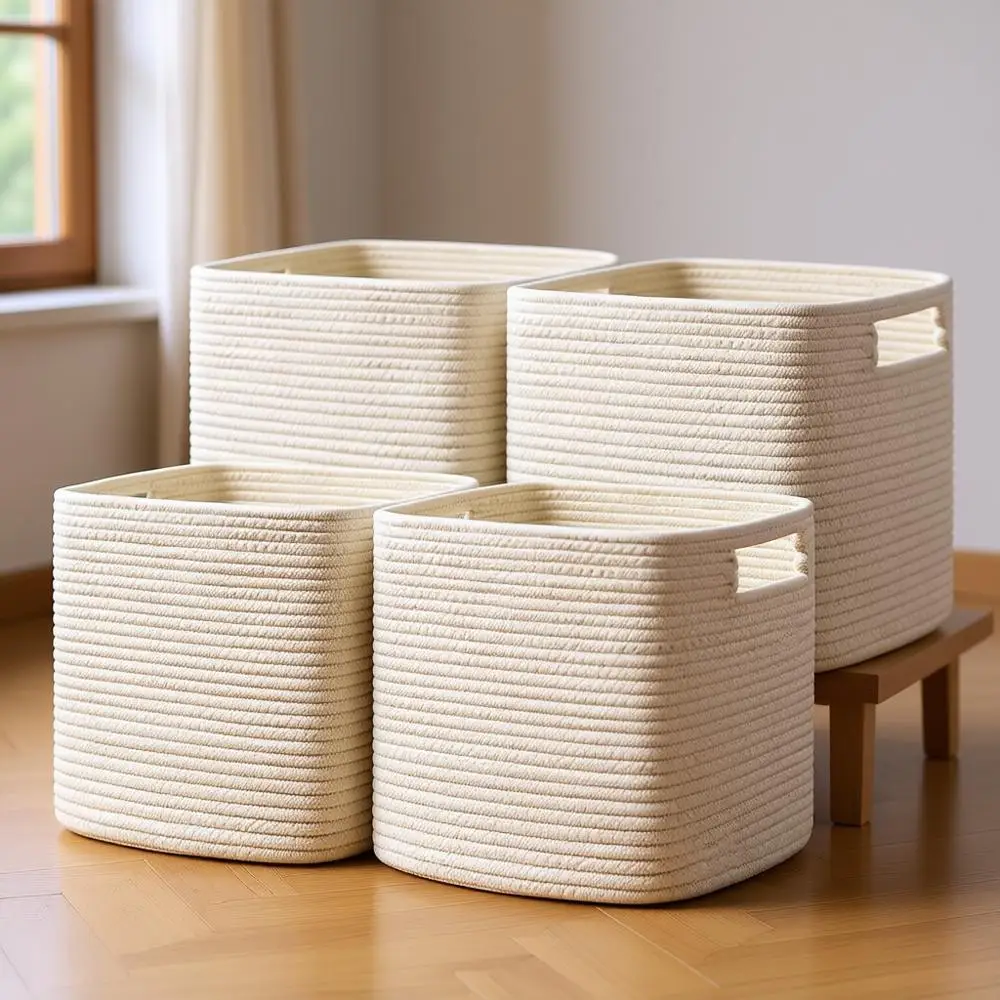 Set of 4 Storage Cubes, 11x10.5x10.5 inches, Cotton Rope Basket, Shelves, Toy & Book Organizer, Cube Storage Bins with Handles,
Set of 4 Storage Cubes, 11x10.5x10.5 inches, Cotton Rope Basket, Shelves, Toy & Book Organizer, Cube Storage Bins with Handles,