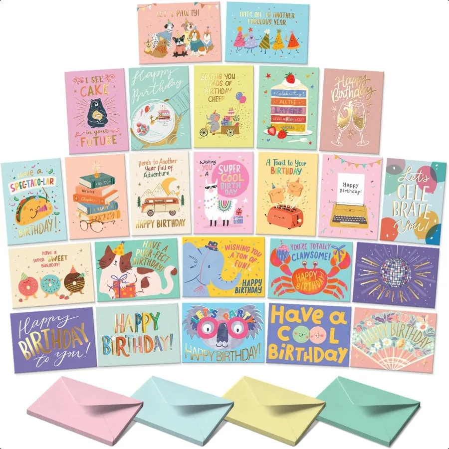 SandO Box of Birthday Cards with Envelopes Bulk 24 Unique Happy Day Notes Colorful Birthday Decor Bulk for Office and Home Asso
SandO Box of Birthday Cards with Envelopes Bulk 24 Unique Happy Day Notes Colorful Birthday Decor Bulk for Office and Home Asso