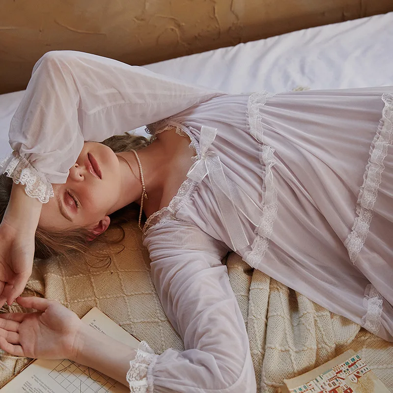 Vintage Victorian Loose Modal Nightgown Princess Sleepwear Nightwear Women Sweet Round Neck Nightdress Mesh Long Night Dress
Vintage Victorian Loose Modal Nightgown Princess Sleepwear Nightwear Women Sweet Round Neck Nightdress Mesh Long Night Dress
