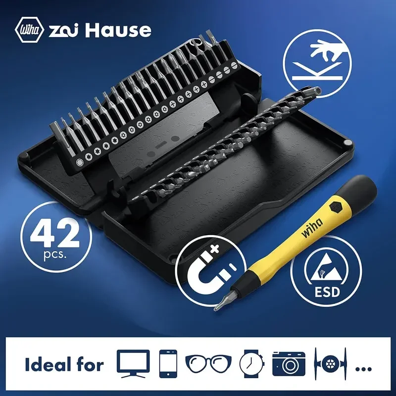 WIHA 44624 Micro Magnetic Screwdriver Bit Set 40 in 1 ESD Precision Extension Rod with 42pcs Screwdriver Bits Hand Tool Z6901C4
WIHA 44624 Micro Magnetic Screwdriver Bit Set 40 in 1 ESD Precision Extension Rod with 42pcs Screwdriver Bits Hand Tool Z6901C4