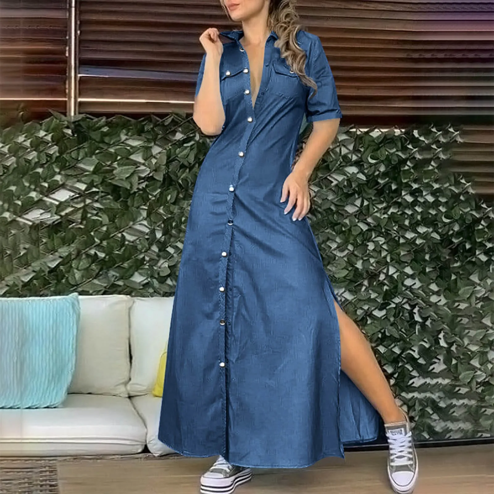 2022 Fashion Pockets Denim Dress Women Turndown Collar Half Sleeve Single Breasted Slit Long Dress Women Elegant Maxi Dresses
2022 Fashion Pockets Denim Dress Women Turndown Collar Half Sleeve Single Breasted Slit Long Dress Women Elegant Maxi Dresses