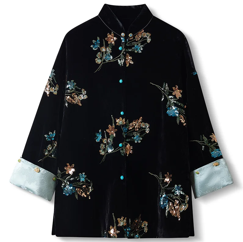 2025 Spring New Chinese Satin Pan Button Coat High Grade Long Sleeve Tops Traditional Embroidered Stand Collar Sequinned Jacket
2025 Spring New Chinese Satin Pan Button Coat High Grade Long Sleeve Tops Traditional Embroidered Stand Collar Sequinned Jacket