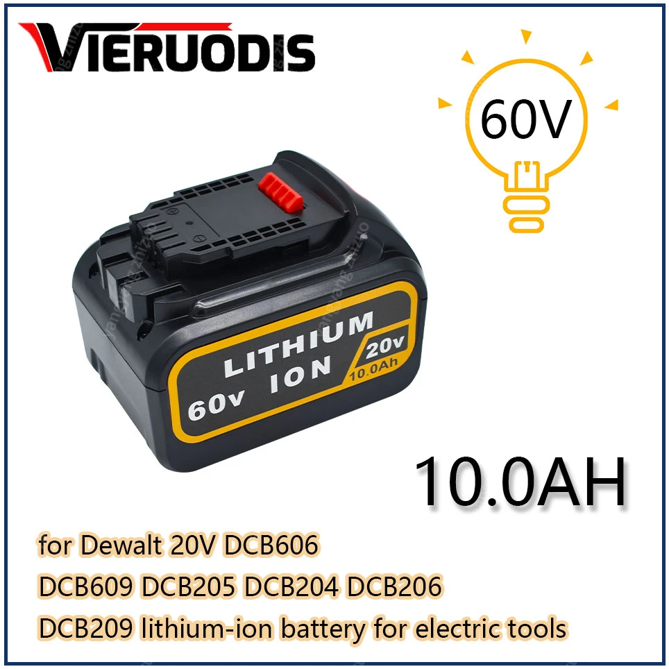 forDewalt 10.0Ah 20V 60V MAx for battery replacement DCB606 DCB609 DCB205 DCB204 DCB206 DCB209 electric screwdriver tool battery
forDewalt 10.0Ah 20V 60V MAx for battery replacement DCB606 DCB609 DCB205 DCB204 DCB206 DCB209 electric screwdriver tool battery
