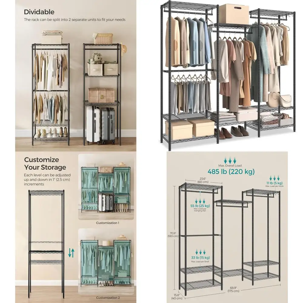 Heavy Duty Portable Clothes Rack, Adjustable Metal Wardrobe Organizer, 15.8x68.9x70.9 inches, Black
Heavy Duty Portable Clothes Rack, Adjustable Metal Wardrobe Organizer, 15.8x68.9x70.9 inches, Black