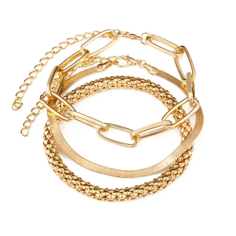 Vintage 3Pcs Snake Bone Popcorn Chain Bracelet Set Gold Silver Multi-layer Alloy Jewelry Party Gift for Ladies
Vintage 3Pcs Snake Bone Popcorn Chain Bracelet Set Gold Silver Multi-layer Alloy Jewelry Party Gift for Ladies