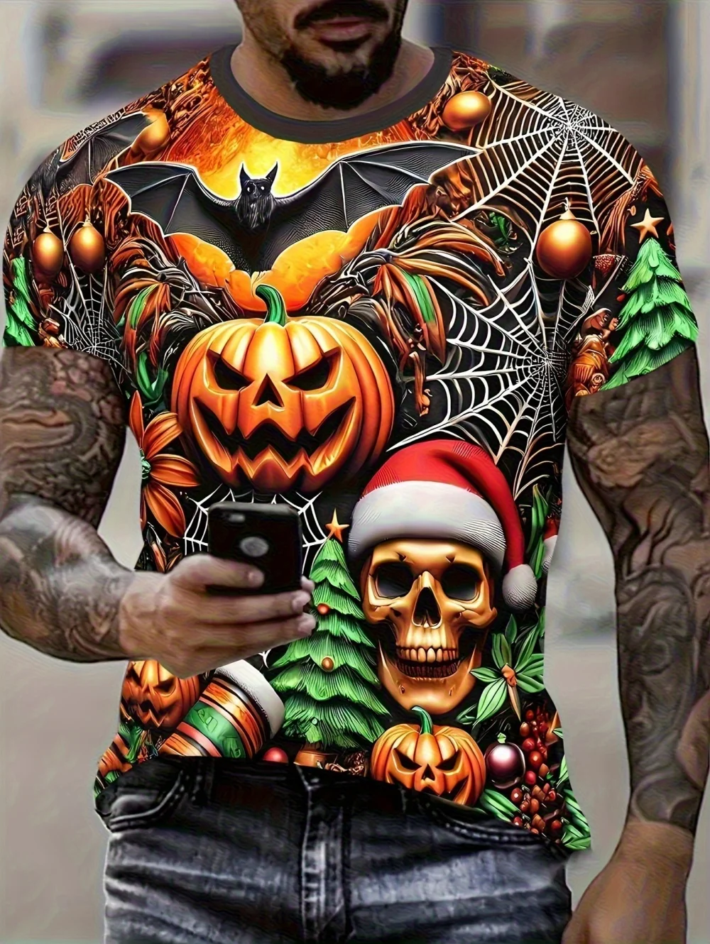 Mens Halloween Printed T-Shirt Skull Spider Web Design Crew Neck Short Sleeve Oversized T-Shirt Street Harajuku Men's Clothes
Mens Halloween Printed T-Shirt Skull Spider Web Design Crew Neck Short Sleeve Oversized T-Shirt Street Harajuku Men's Clothes