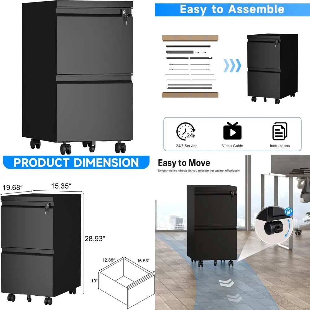 Mobile Metal File Cabinet with Lock, Compact Storage for Home Office, Letter/Legal/A4 Organizer on Wheels (Black)
Mobile Metal File Cabinet with Lock, Compact Storage for Home Office, Letter/Legal/A4 Organizer on Wheels (Black)