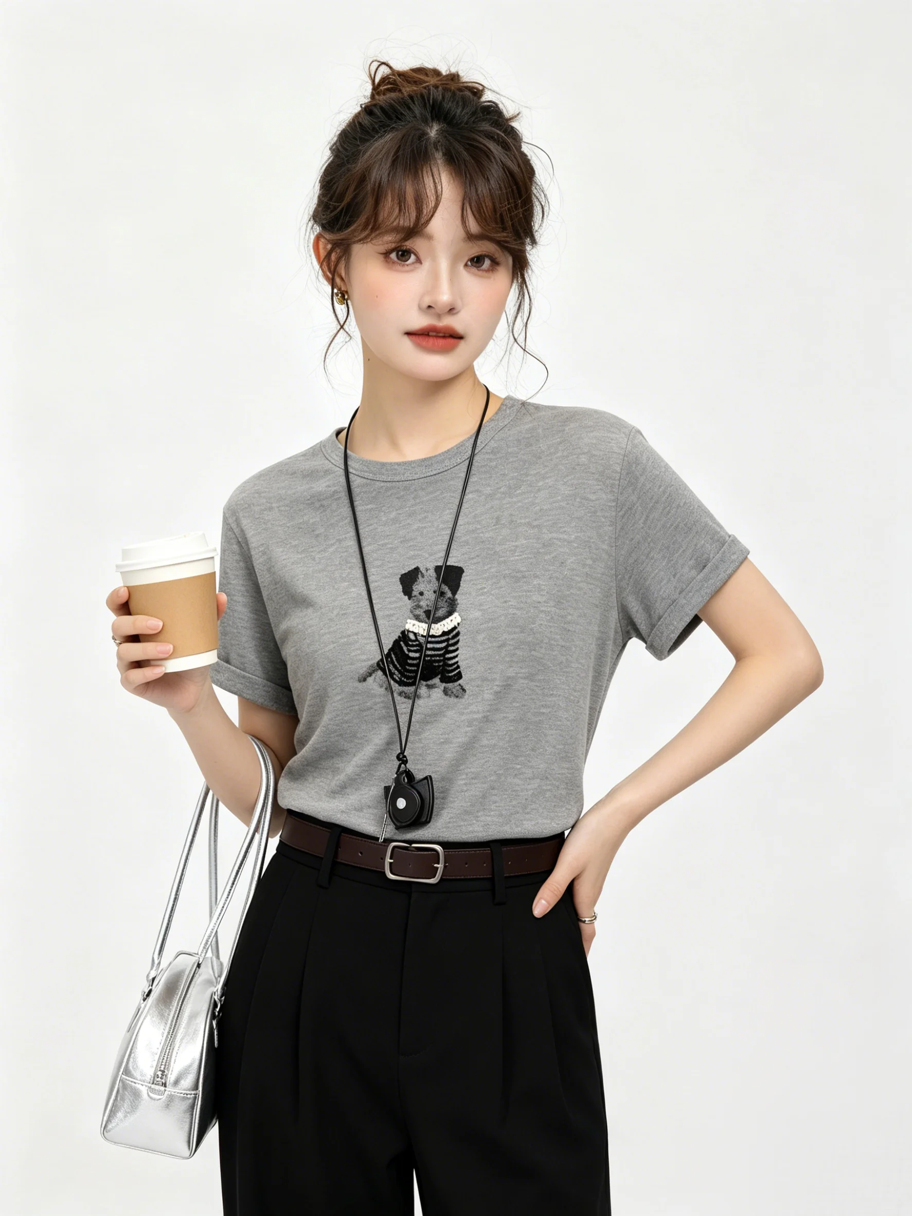 Grey Anti-Aging Korean Cartoon Print Short Sleeve T-Shirt Women's Summer New round Neck Versatile Design Top for Young at Heart
Grey Anti-Aging Korean Cartoon Print Short Sleeve T-Shirt Women's Summer New round Neck Versatile Design Top for Young at Heart
