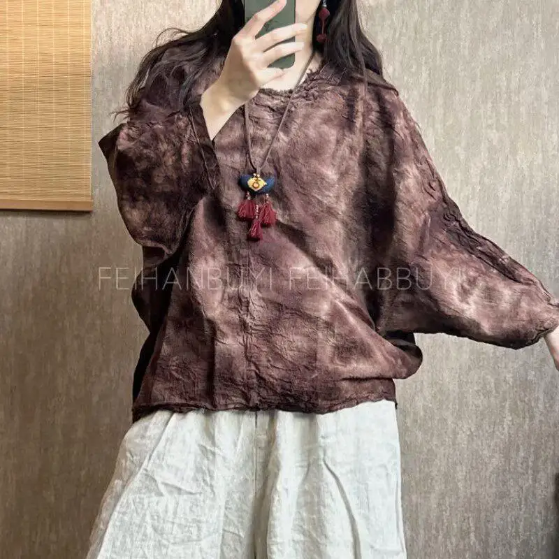 New Arrival Spring Summer Arts Style Women Batwing Sleeve O-neck Loose Tee Shirt Vintage Tie Dye Cotton Linen Tshirt Femme Tops
New Arrival Spring Summer Arts Style Women Batwing Sleeve O-neck Loose Tee Shirt Vintage Tie Dye Cotton Linen Tshirt Femme Tops