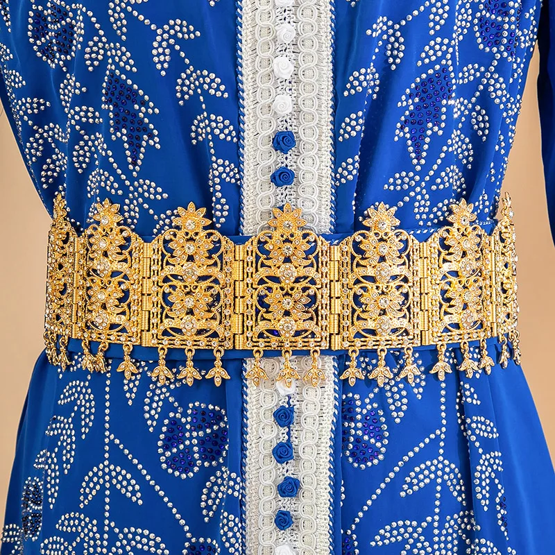 Rhinestone-Encrusted Floral Gold Wedding Belt With Tassels - Elegant Bridal Accessory For Middle Eastern Traditional Weddings
Rhinestone-Encrusted Floral Gold Wedding Belt With Tassels - Elegant Bridal Accessory For Middle Eastern Traditional Weddings