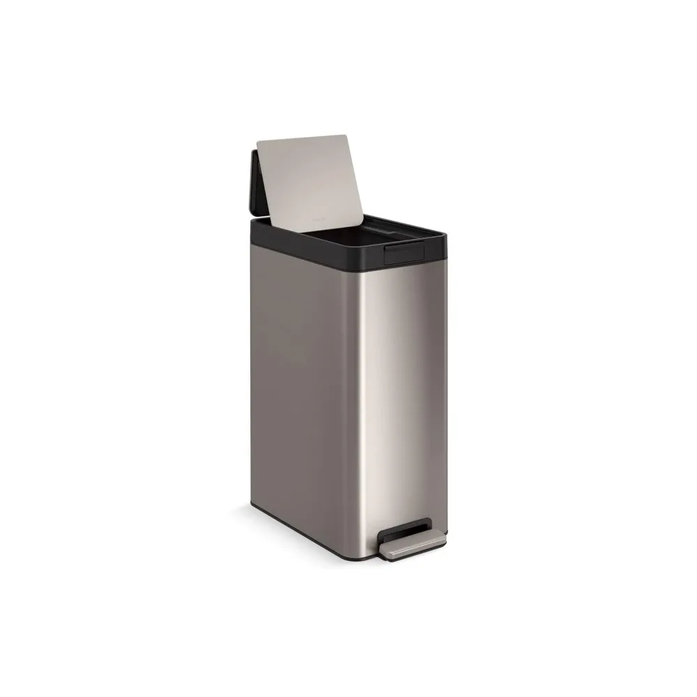 Тонкий мусорный бак на 13 галлонов, нержавеющая сталь, компактная конструкция с двойной крышкой, прочный и легко чистится, K-23826-ST 
Тонкий мусорный бак на 13 галлонов, нержавеющая сталь, компактная конструкция с двойной крышкой, прочный и легко чистится, K-23826-ST