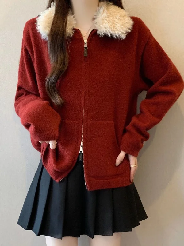 Red Lamb Fur Collar Knitted Sweater Coat Women's Winter New Style plus Size Double Zipper Open Cardigan Comfortable Commute S...
Red Lamb Fur Collar Knitted Sweater Coat Women's Winter New Style plus Size Double Zipper Open Cardigan Comfortable Commute S...
