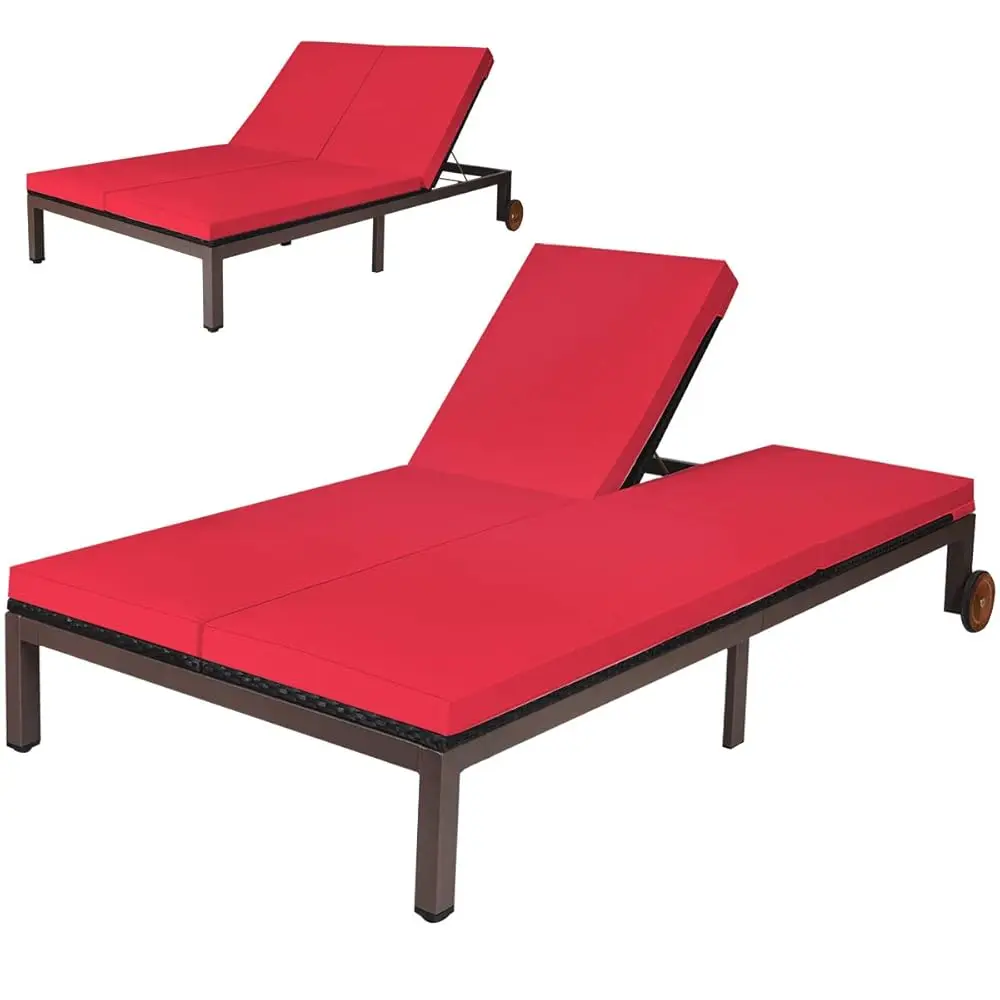 2-Person Patio Lounge Chair, Outdoor Rattan Double Wicker Daybed Chaise Lounge Chair With Adjustable Backrest Wheels & Cushion,
2-Person Patio Lounge Chair, Outdoor Rattan Double Wicker Daybed Chaise Lounge Chair With Adjustable Backrest Wheels & Cushion,