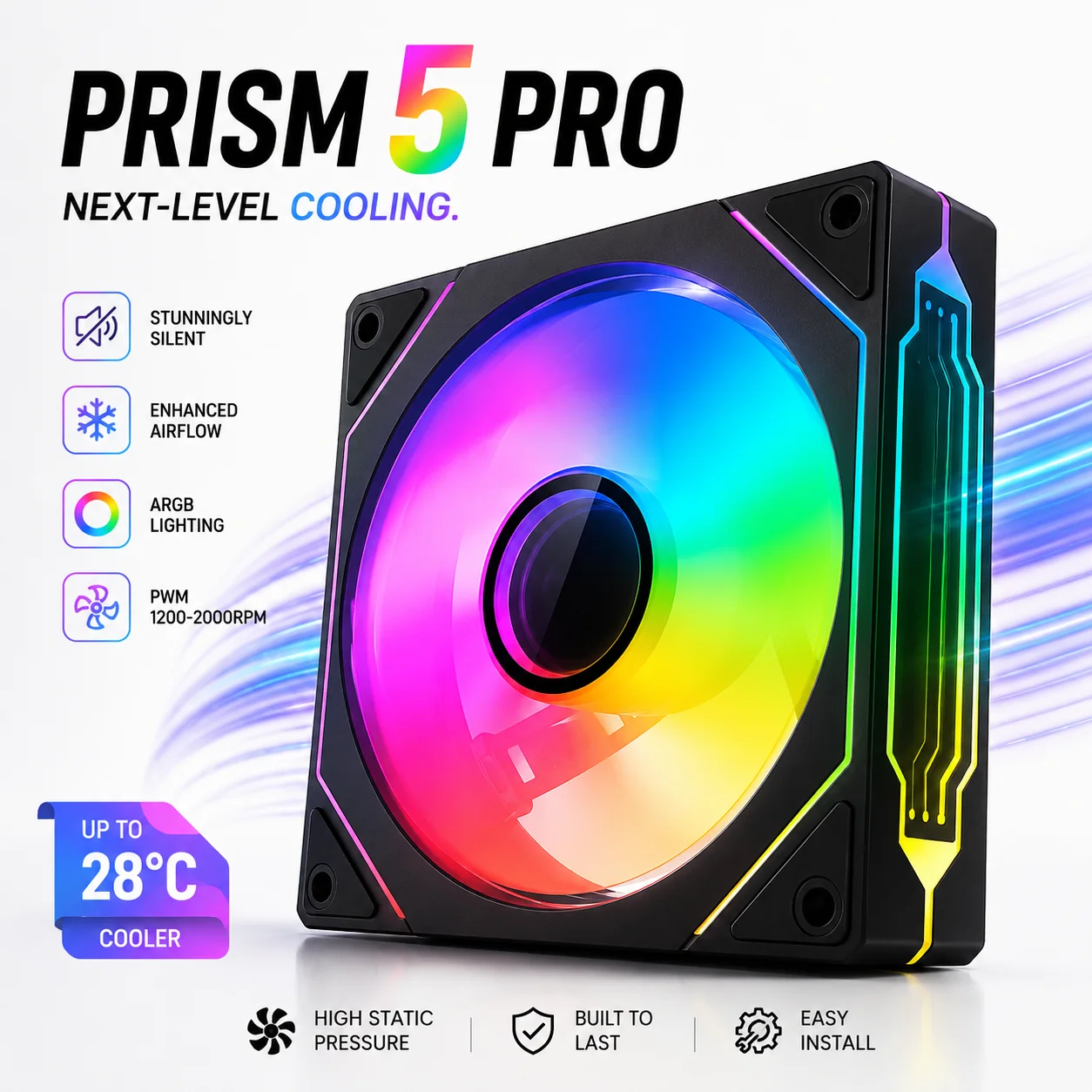 Prism 5 Pro Chassis Cooling Fan, Computer Fan with ARGB Sync Lighting
Prism 5 Pro Chassis Cooling Fan, Computer Fan with ARGB Sync Lighting
