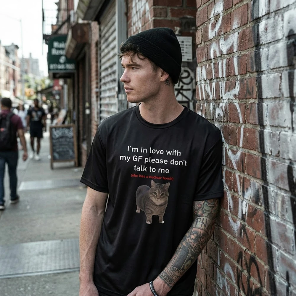 I'm in Love with My GF Funny Cat T-shirts Boyfriend's fun loose-fitting short-sleeve shirt Summer casual couples crew neck top
I'm in Love with My GF Funny Cat T-shirts Boyfriend's fun loose-fitting short-sleeve shirt Summer casual couples crew neck top