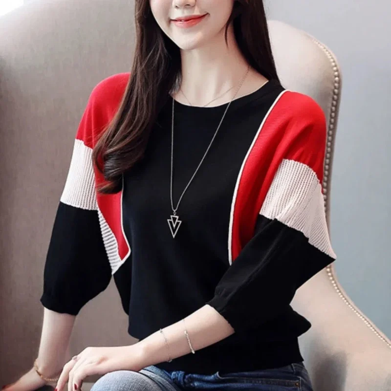 Office Lady Autumn Women O-Neck Contrast Color Patchwork Fashion Three Quarter Pullovers Bottoming Shirt Knitted Tops E7416
Office Lady Autumn Women O-Neck Contrast Color Patchwork Fashion Three Quarter Pullovers Bottoming Shirt Knitted Tops E7416