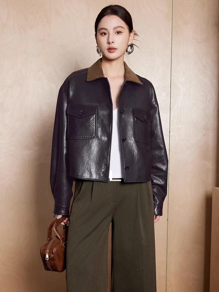 Genuine Leather Jackets for Women High-end Simple Contrast Corduroy Lapel Degisn Loose Soft Oil Wax Short Real Sheepskin Coat
Genuine Leather Jackets for Women High-end Simple Contrast Corduroy Lapel Degisn Loose Soft Oil Wax Short Real Sheepskin Coat
