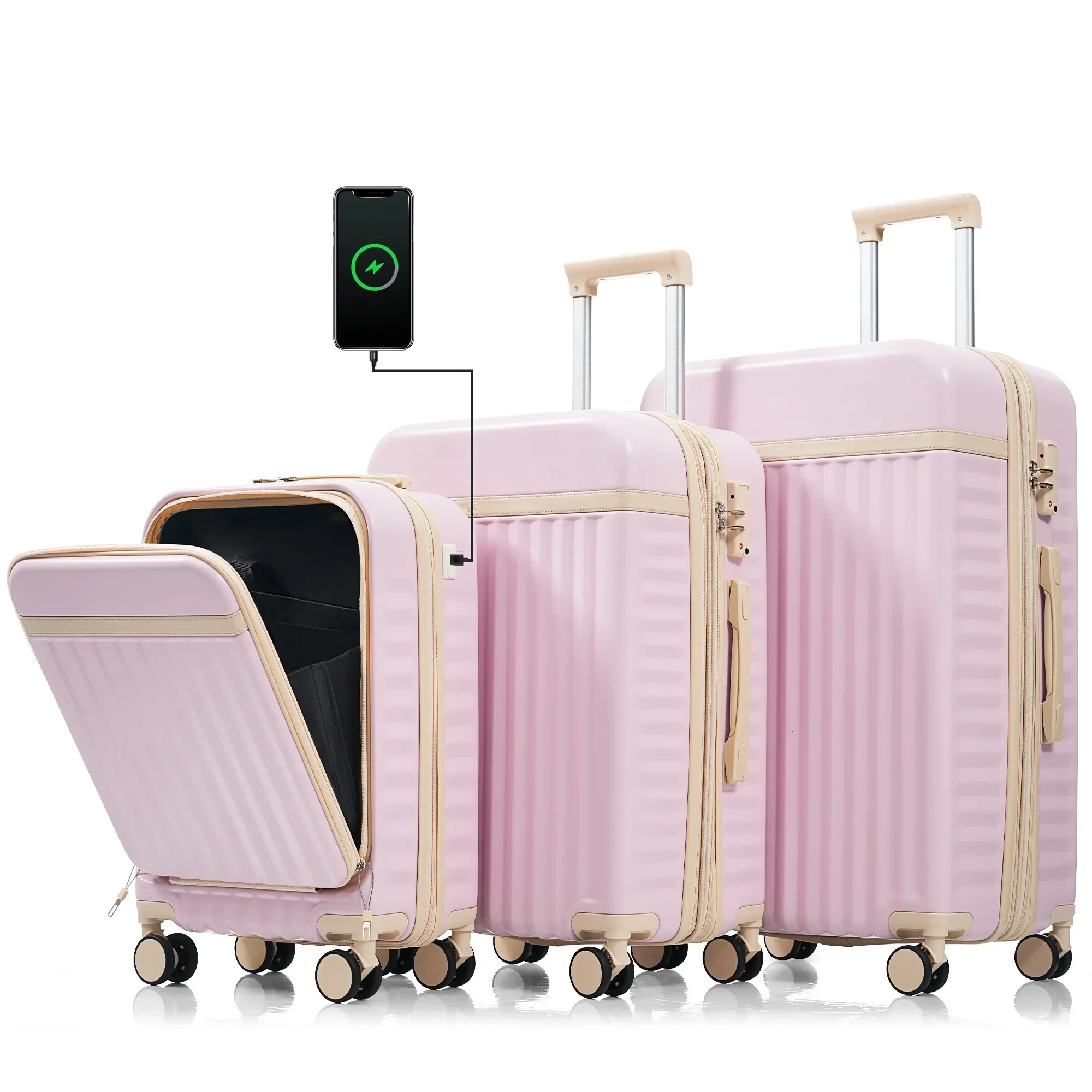 Luggage Set Of 3, 20inch With USB Port, Front Opening Design Airline Certified Carry On Luggage, ABS Hard Shell Luggage With Spinner Wheels,Light
Luggage Set Of 3, 20inch With USB Port, Front Opening Design Airline Certified Carry On Luggage, ABS Hard Shell Luggage With Spinner Wheels,Light