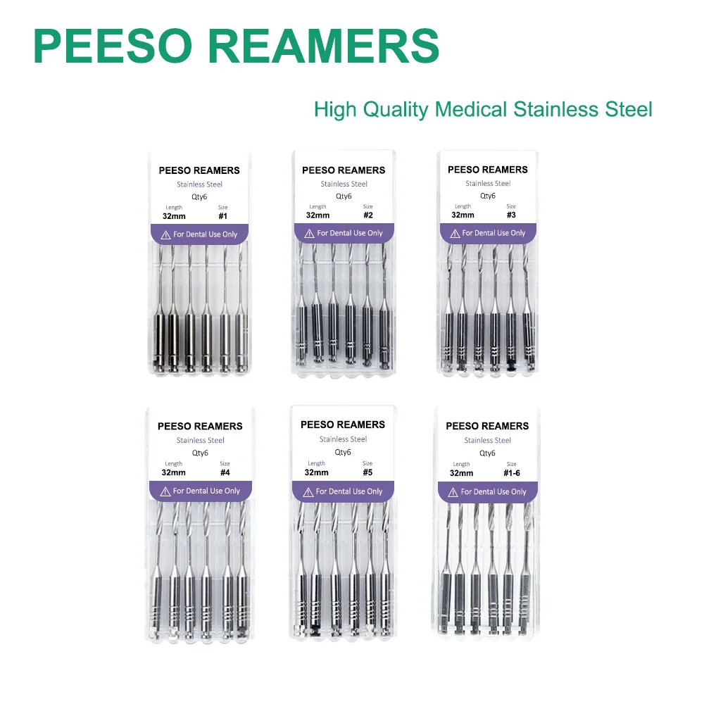 6Pcs/Pack Dental Peeso Reamer 32mm Endodontic Reamers Drill Burs Size1-6 Engine Use Stainless Steel Endo Files Dentist Materials
6Pcs/Pack Dental Peeso Reamer 32mm Endodontic Reamers Drill Burs Size1-6 Engine Use Stainless Steel Endo Files Dentist Materials