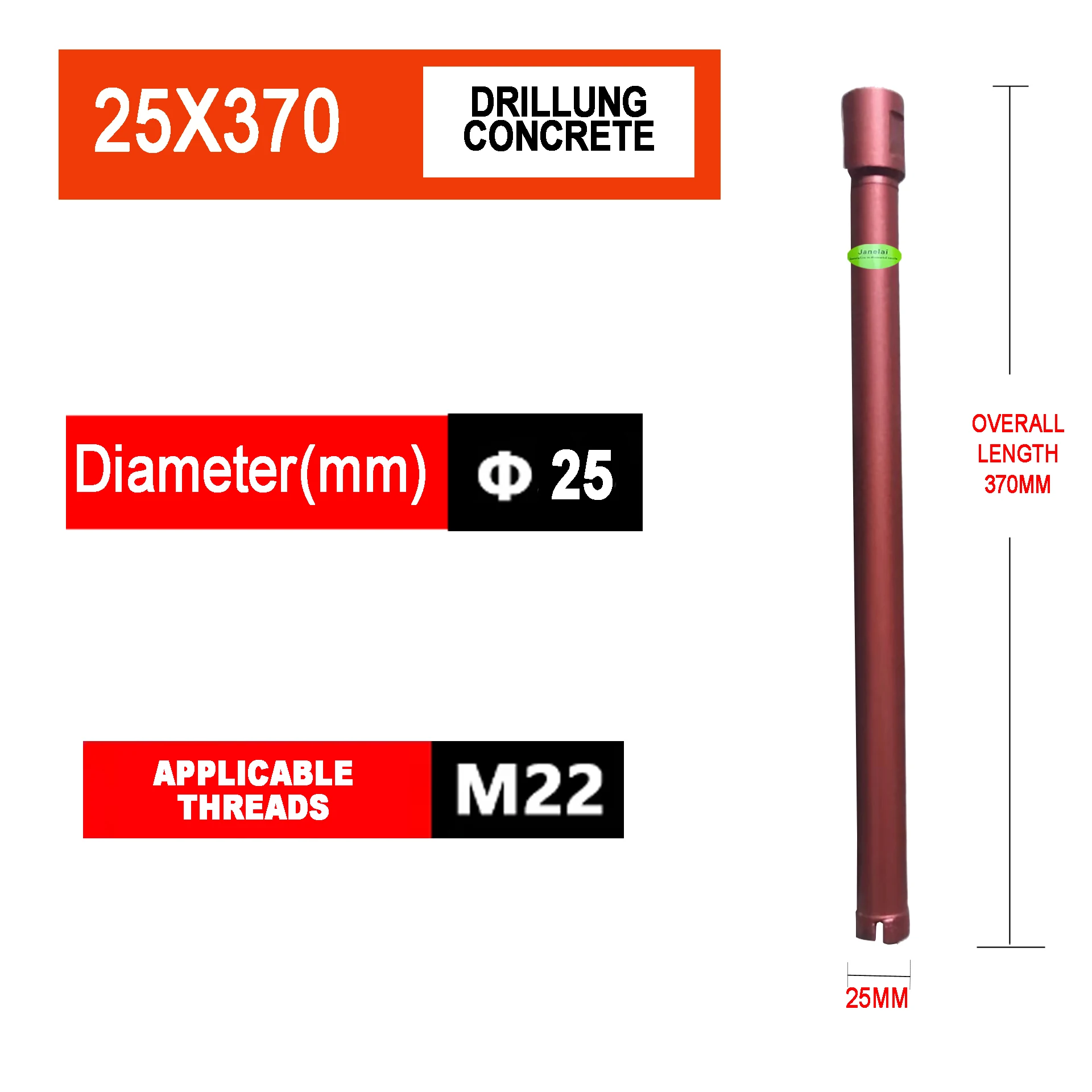 Janelai Diameter Range 25x370mm Length Diamond Hole Saw Core Bit Deep hole drill For Drilling Holes On Concrete/Brick Wall
Janelai Diameter Range 25x370mm Length Diamond Hole Saw Core Bit Deep hole drill For Drilling Holes On Concrete/Brick Wall