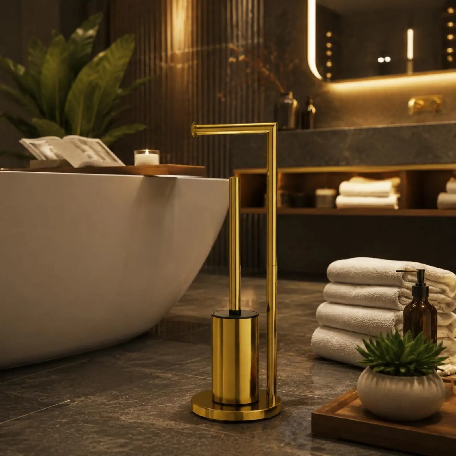 Toilet Tissue Holder with Brush Gold Finish Toilet Roll and Brush Combo Bathroom Organizer Water-Resistant Anti-Slip Base
Toilet Tissue Holder with Brush Gold Finish Toilet Roll and Brush Combo Bathroom Organizer Water-Resistant Anti-Slip Base
