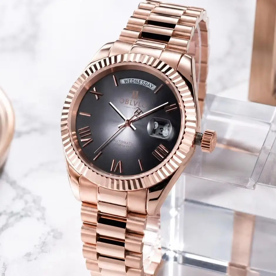 OBLVLO Men Automatic Watch Luxury 40mm Mechanical Wristwatch 50m Waterproof Sapphire Luminous Dual Calendar Week Date Miyota8215
OBLVLO Men Automatic Watch Luxury 40mm Mechanical Wristwatch 50m Waterproof Sapphire Luminous Dual Calendar Week Date Miyota8215