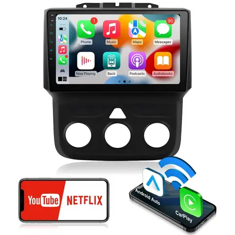 IYING 9" Touch Screen Car Stereo for Dodge Ram 1500 2500 3500 2013‑2018 Manual AC, 2G+32G Wireless Apple Carplay Android Auto, GPS Navigation, Dual Wifi, Split‑Screen, 15‑Band EQ, FM Radio, Steering Wheel Control