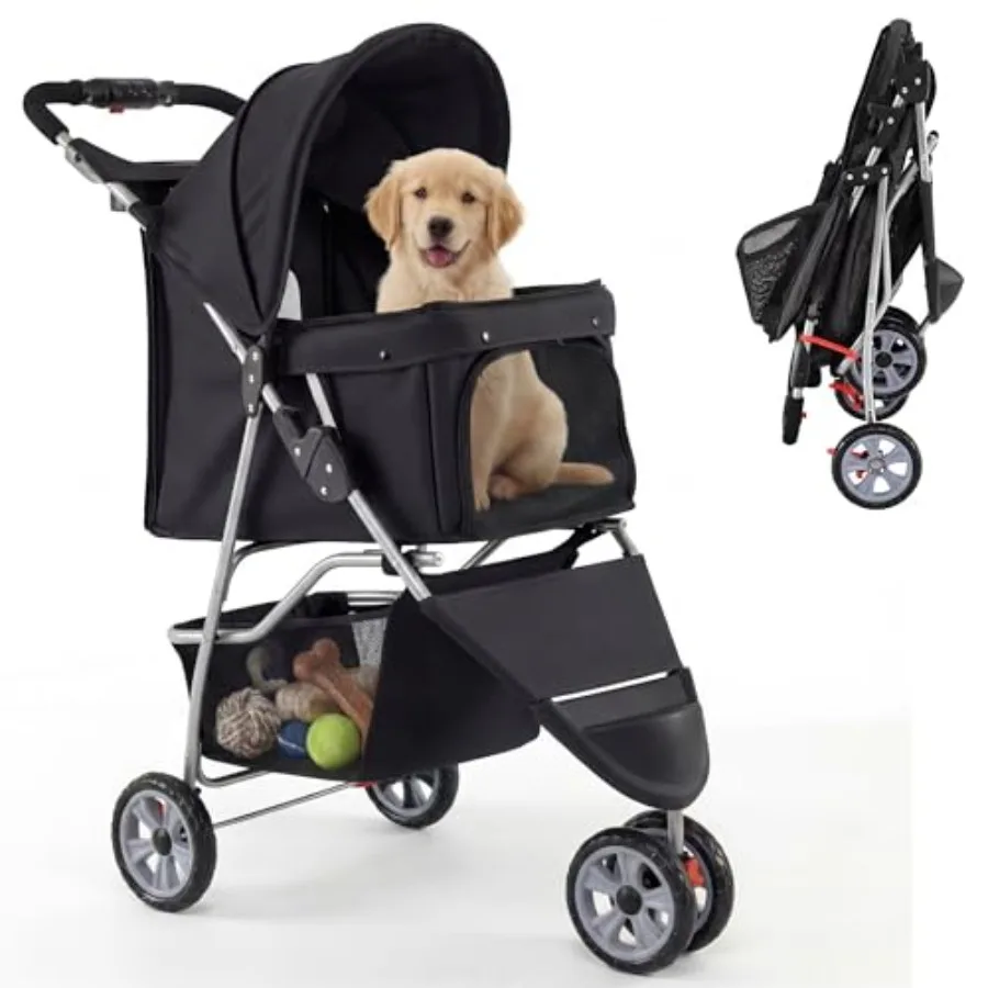 Pet travel stroller for small dogs and cats: lightweight aluminum frame, black color, one-hand quick fold, lockable wheels, mes
Pet travel stroller for small dogs and cats: lightweight aluminum frame, black color, one-hand quick fold, lockable wheels, mes