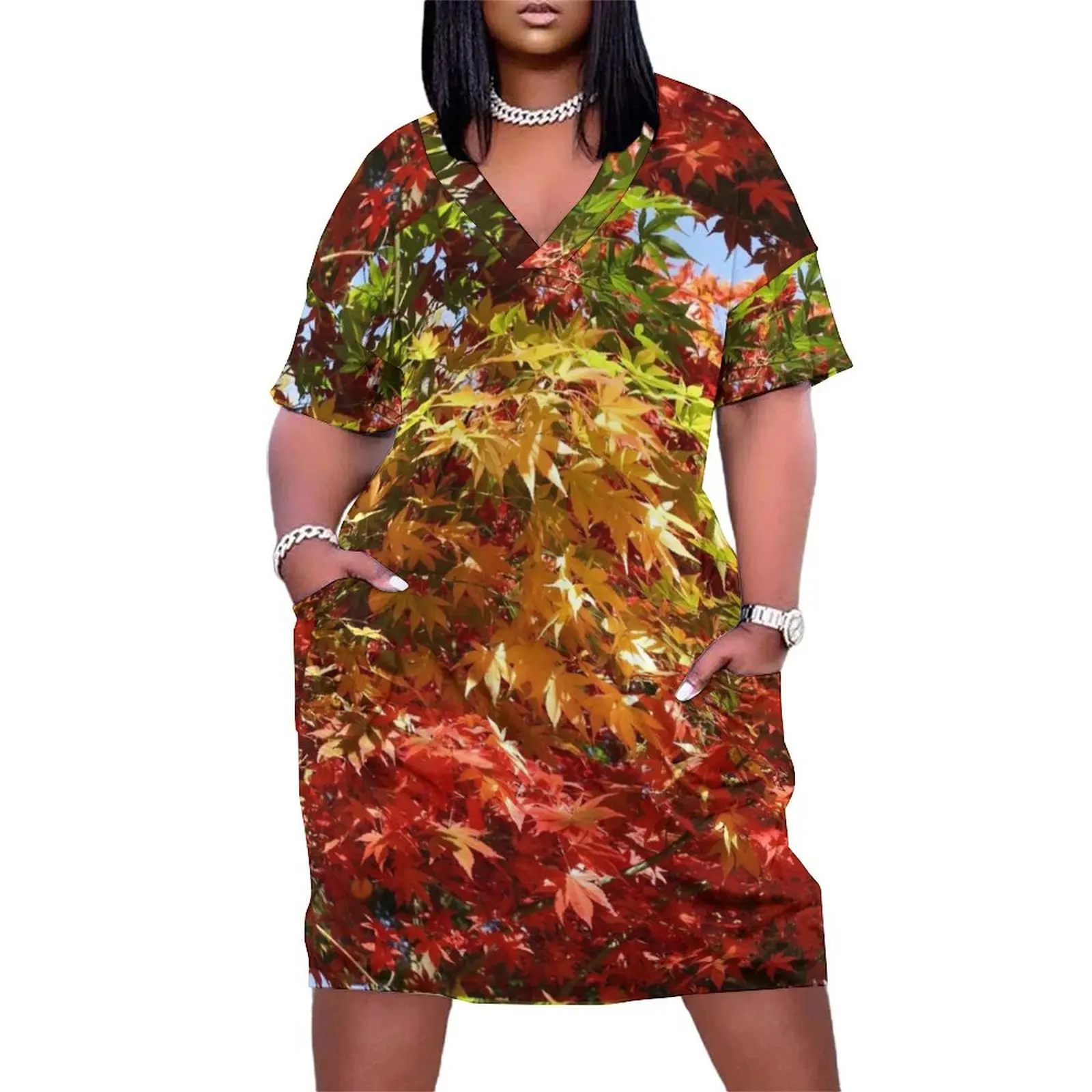 Colourful leaves of a maple tree in autumn Loose Pocket Dress prom clothes women's summer jumpsuit evening dress woman
Colourful leaves of a maple tree in autumn Loose Pocket Dress prom clothes women's summer jumpsuit evening dress woman