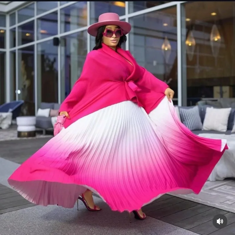 Plus Size Women's Set Miyake Pleated Stretch Top Cardigan Jacket Pleated Half Skirt 2 Piece African Prom Fashionista Wear
Plus Size Women's Set Miyake Pleated Stretch Top Cardigan Jacket Pleated Half Skirt 2 Piece African Prom Fashionista Wear
