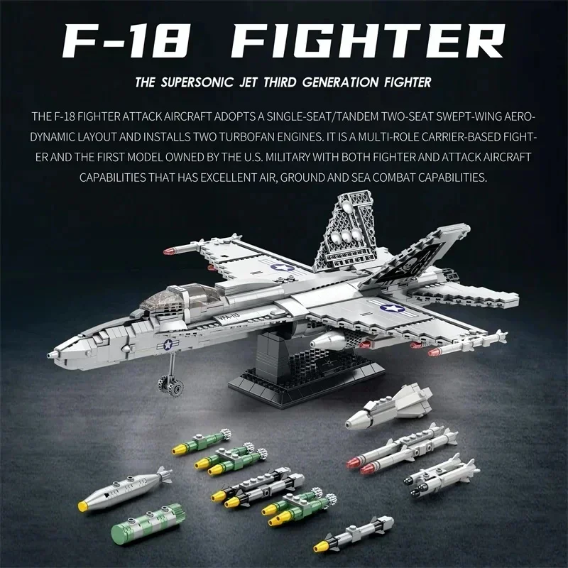 1387 шт. военный F-18 Strike Fighter, строительные блоки MOC, модель истребителя, набор кирпичей, праздничные подарки, детские игрушки
1387 шт. военный F-18 Strike Fighter, строительные блоки MOC, модель истребителя, набор кирпичей, праздничные подарки, детские игрушки
