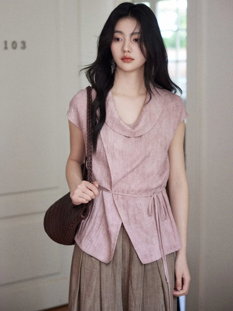Elegant Women's Short Sleeve Silk Cotton Linen Shirt Tie Waist Design Casual Style round Neck Top by Er Yang Design
Elegant Women's Short Sleeve Silk Cotton Linen Shirt Tie Waist Design Casual Style round Neck Top by Er Yang Design