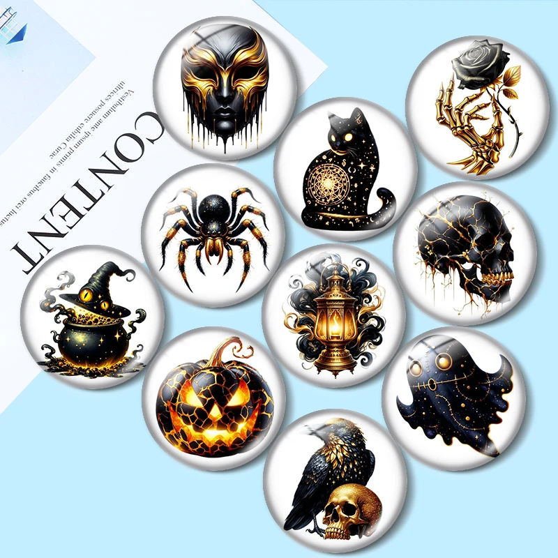 Black and Gold Halloween 12/18/20/25mm glass cabochon bracelet pendant rings for jewelry demo earrings back Making findings
Black and Gold Halloween 12/18/20/25mm glass cabochon bracelet pendant rings for jewelry demo earrings back Making findings