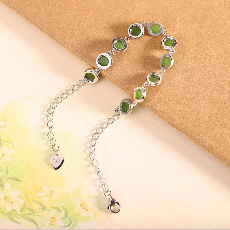 S925 Silver Inlaid Hetian Jade Simple Fashion Summer Women's Bracelet-Border New
S925 Silver Inlaid Hetian Jade Simple Fashion Summer Women's Bracelet-Border New