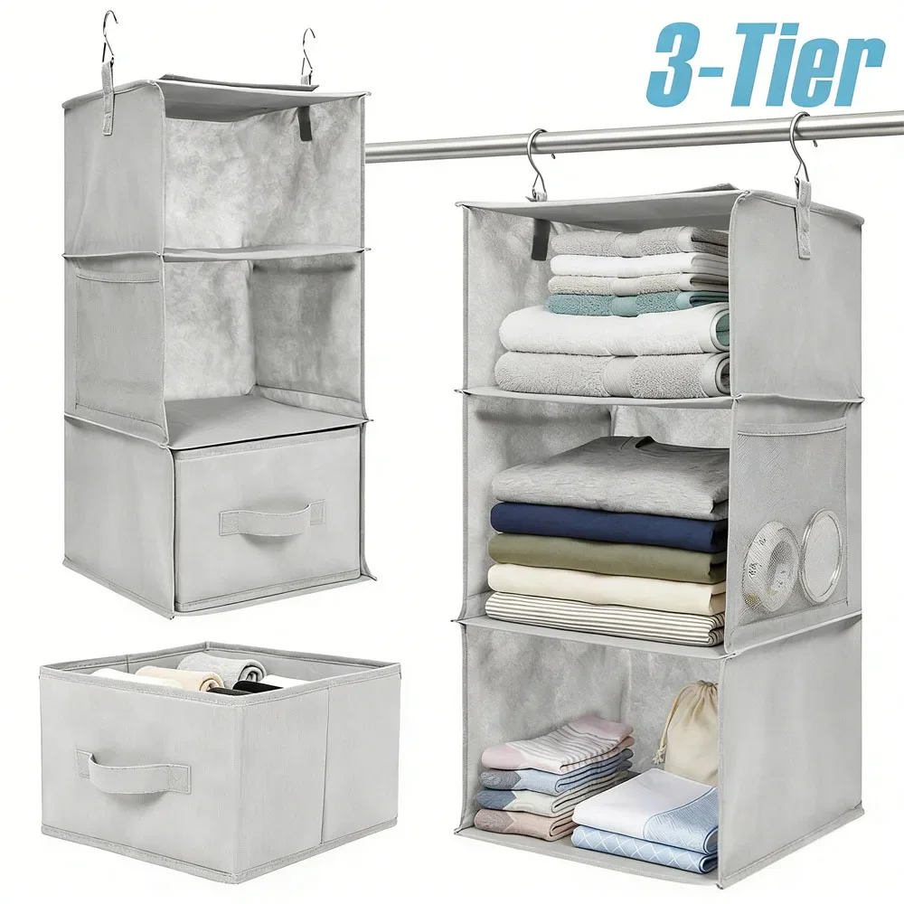 2Pcs 3 Tier Hanging Closet Organizer Foldable Wardrobe Tiered Shelves with Drawer Mesh Pocket Miscellaneous Luggage Storage Bag
2Pcs 3 Tier Hanging Closet Organizer Foldable Wardrobe Tiered Shelves with Drawer Mesh Pocket Miscellaneous Luggage Storage Bag