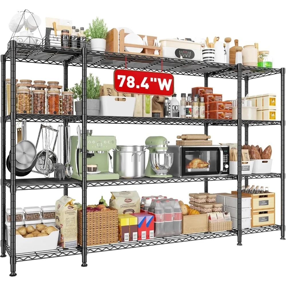 78.4''W Storage Shelves Wire Shelving Unit Load 1500LBS,4 Tier Metal Shelving with Adjustable Metal Shelf Wire Rack for P
78.4''W Storage Shelves Wire Shelving Unit Load 1500LBS,4 Tier Metal Shelving with Adjustable Metal Shelf Wire Rack for P