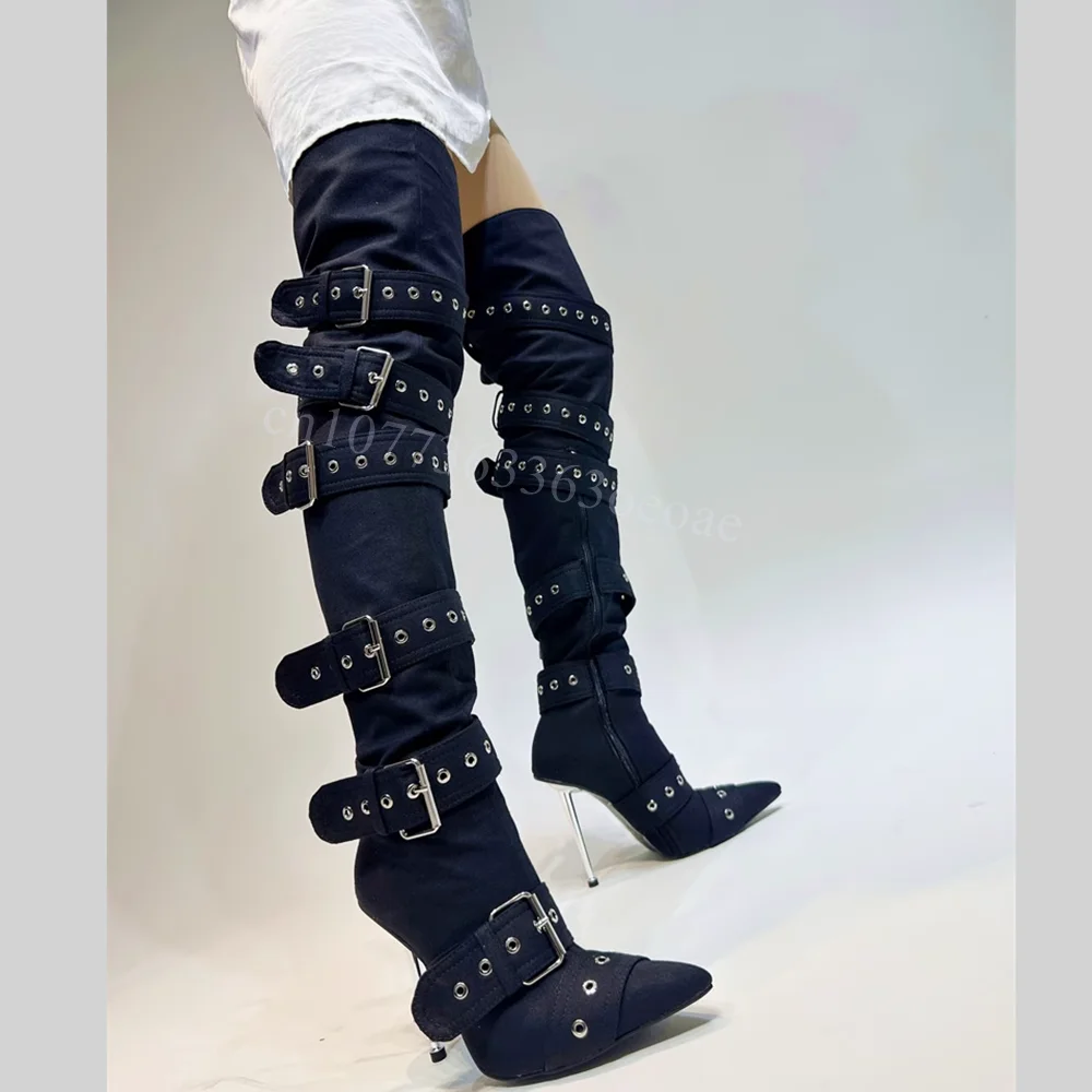 Metal Heels Buckle Belt Boots Cool Thigh High Shoes for Women Pointed Toe Thin High heels Fashion Shoes 2025 Zapatos Para Mujere
Metal Heels Buckle Belt Boots Cool Thigh High Shoes for Women Pointed Toe Thin High heels Fashion Shoes 2025 Zapatos Para Mujere